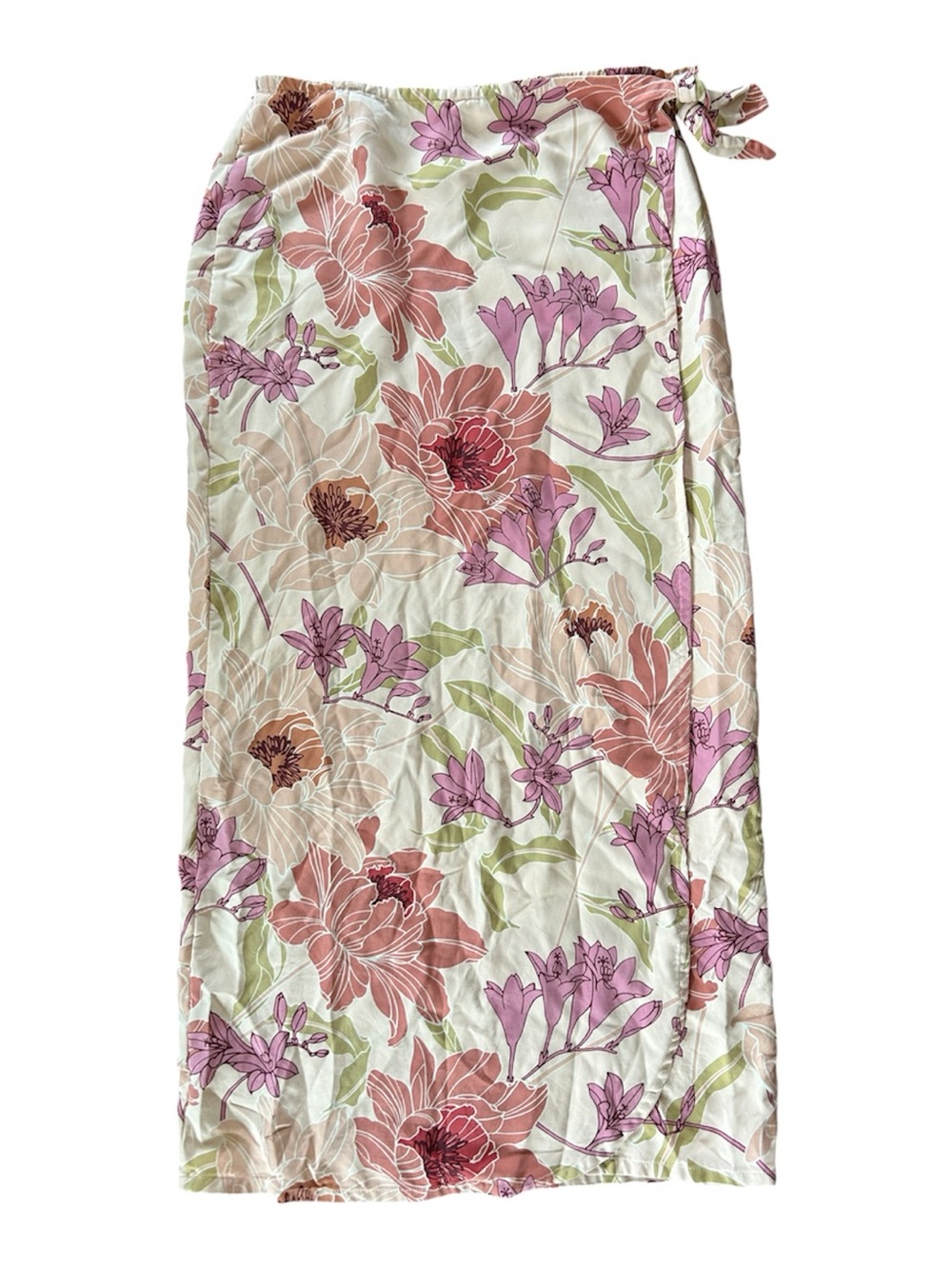 Tommy Bahama | Women’s Peach/Multicolor Floral 100% Silk Faux Wrap Maxi Skirt S